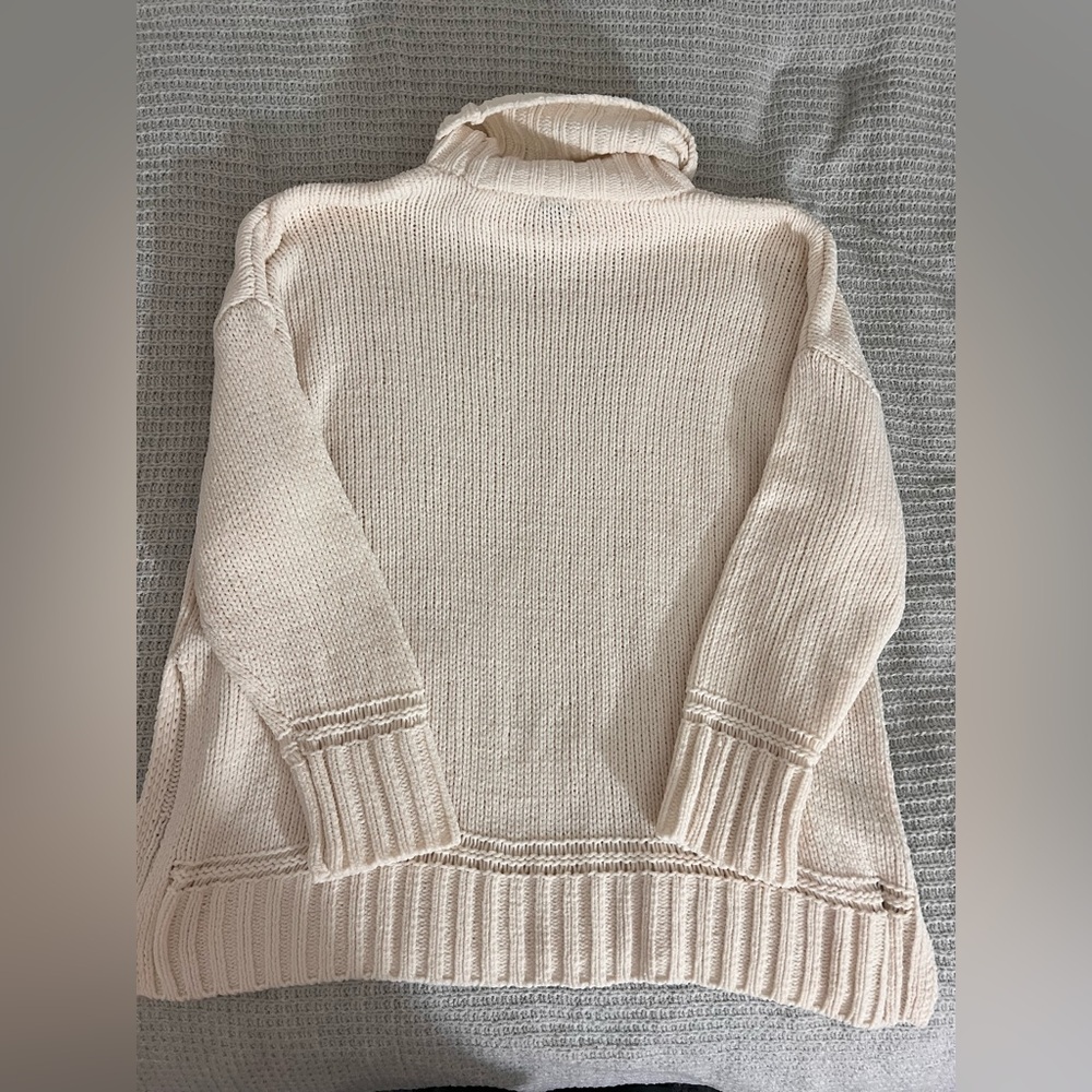 Aerie Womens Slouchy Oversized Boxy Cream Knit Turtleneck Comfy Sweater Size L